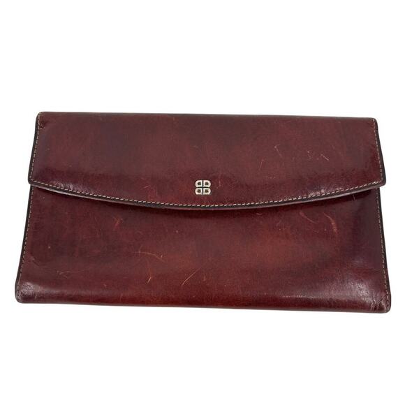 Bosca Leather Slim Bifold Wallet Mahogany Snap Close Hand Stained Hide Vintage - Picture 1 of 9
